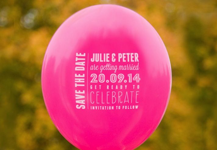 Hot pink balloon wedding save the date