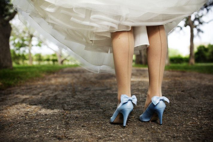 bride in blue shoes