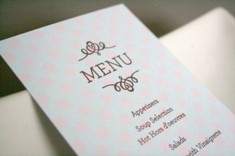 Light pink aqua wedding menus