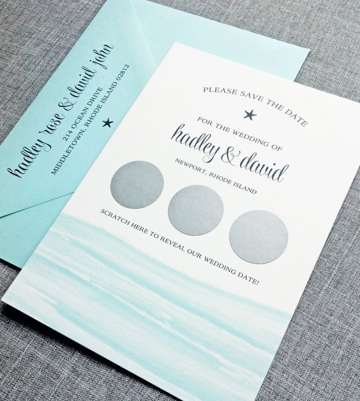 elegant beach scratch off wedding invitation