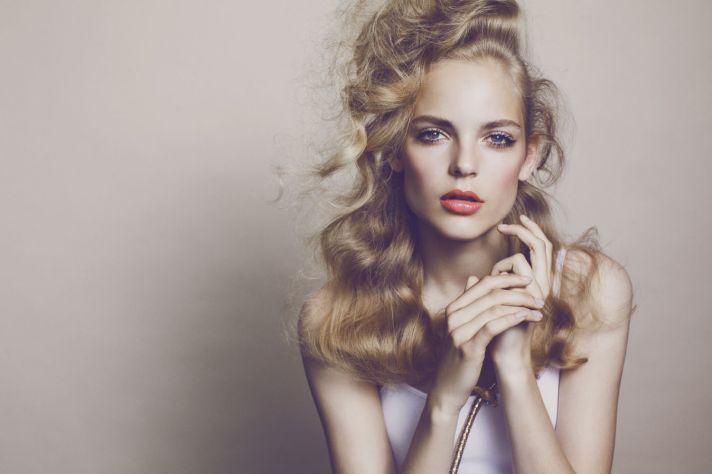 high fashion wedding hair and makeup 60s romance