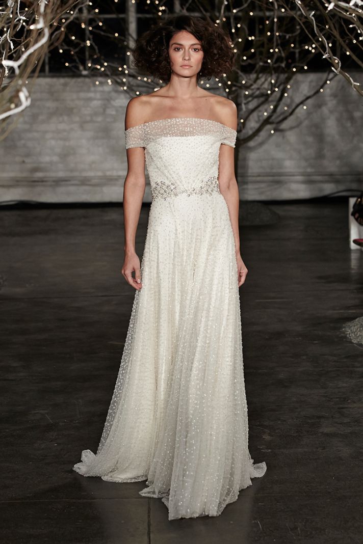Jenny Packham Spring 2014 wedding dress with off the shoulder neckline