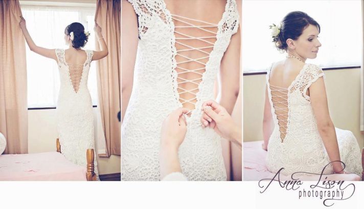 lace up back crochet wedding dress