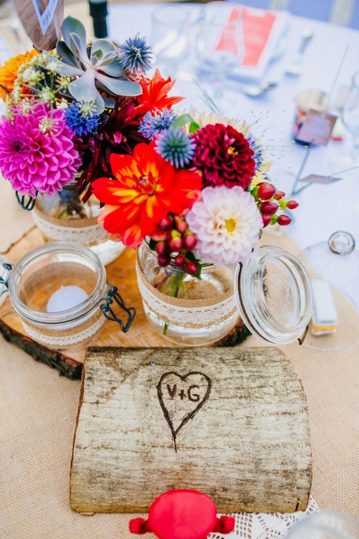 Bright rustic centerpieces
