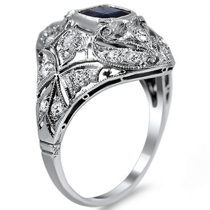 Emerald Cut Sapphire Ring with Diamonds