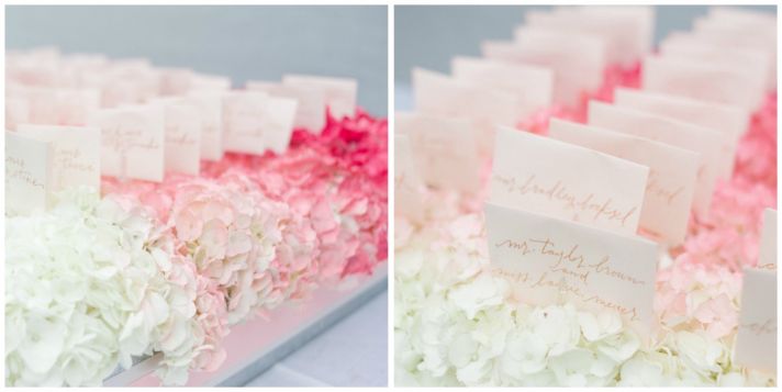 Pink Ombre Hydrangeas as Escort Card Display
