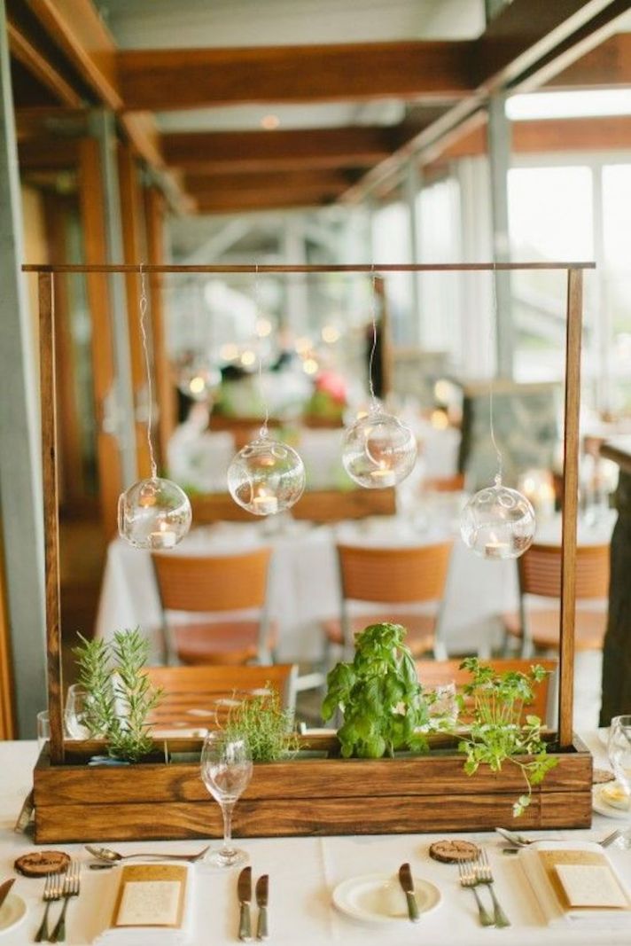 Herb Garden Centerpiece With Hanging Candles