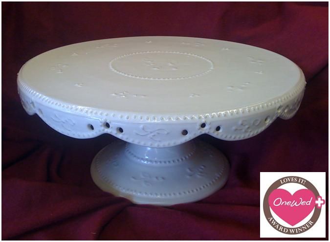OneWed loves this handmade, one-of-a-kind, antique white, victorian frill, 16 inch wedding cake stan