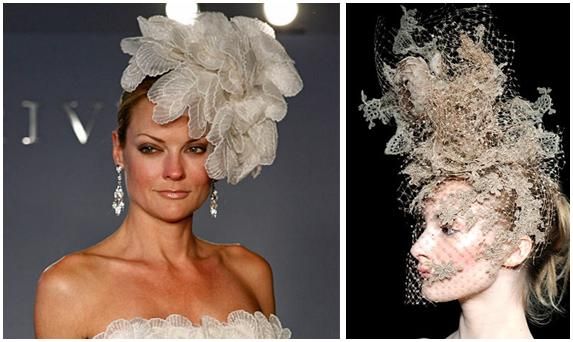 Bridal hairpieces (in off-white and creamy gold) make a statement, especially when incorporated with