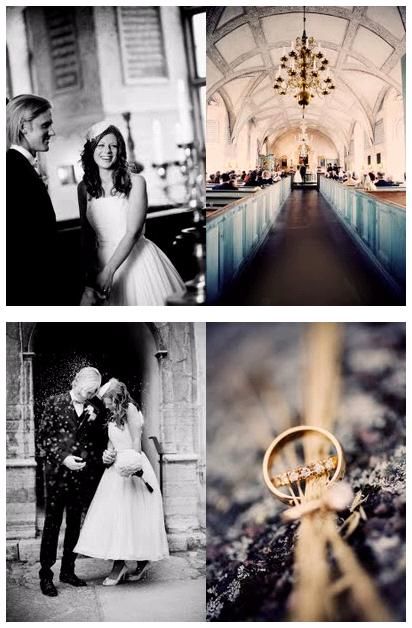 Gorgeous chapel in Sweden where this couple tied the knot; artistic closeup of wedding rings