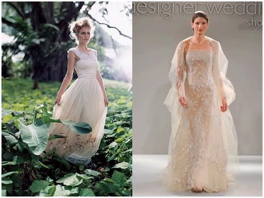 Claire Pettibone and Pronovias wedding dresses with embroidered tulles