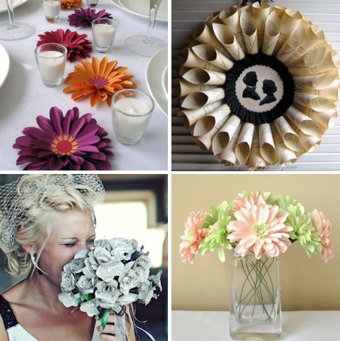Get creative- gorgeous bridal bouquet and wedding table centerpieces made from recycled paper!