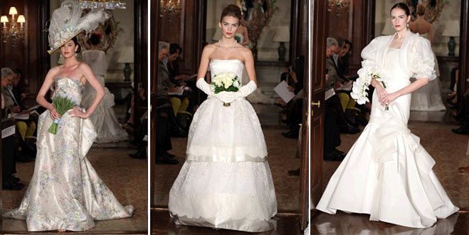High-fashion couture wedding dresses- dramatic mermaid silhouette, and Vogue bridal headpieces
