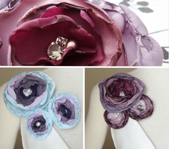 Lovely eco-chic bridesmaids’ accessories, including sashes, pins, hair accessories, and more