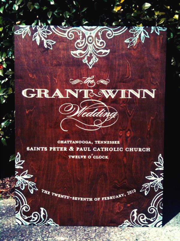 Stunning dark wood wedding sign handpainted with teal calligraphy