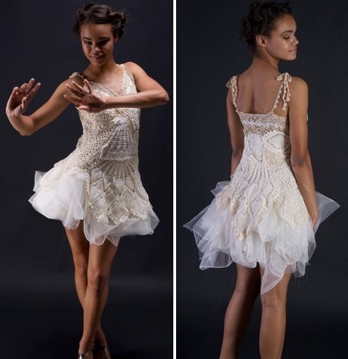One-of-a-kind handmade ivory doily cocktail dress