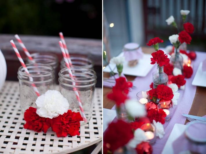 holiday-wedding-tablescape-diy-centerpiece-red-white-carnations-glass-mason-jars-candy-cane-straws