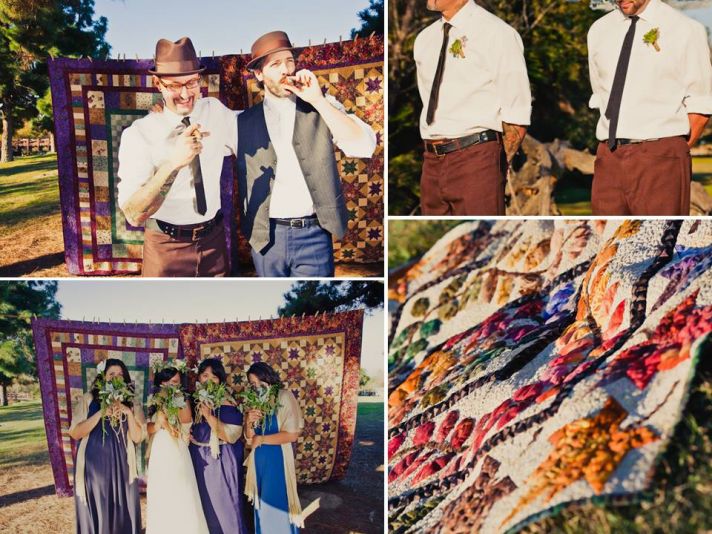 Casual California groom poses with Best Man, smokes cigar