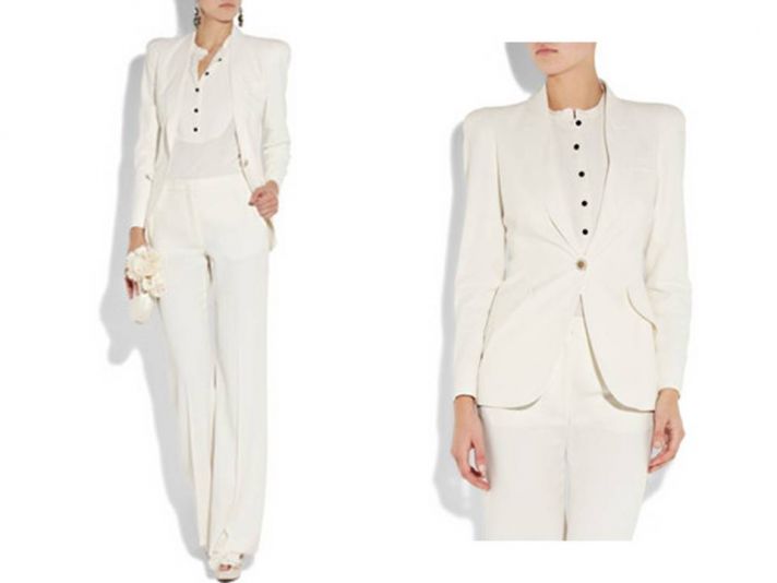 Chic white tailored suit for your rehearsal dinner or engagement party!