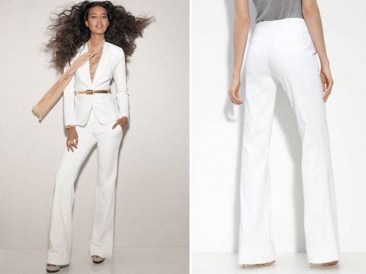All white tailored women’s suit for your rehearsal dinner