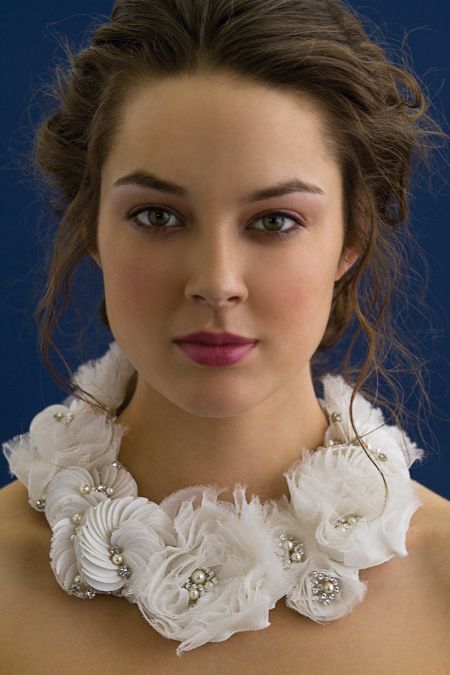 Romantic white floral statement bridal necklace with pearls and crystals
