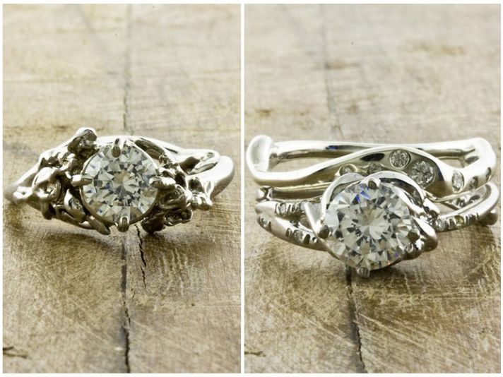 Ethical diamond engagement rings with organic recycled white gold settings