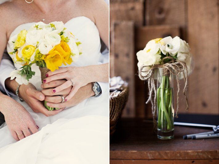 Rustic chic outdoor wedding in Tennessee with yellow and white wedding flowers