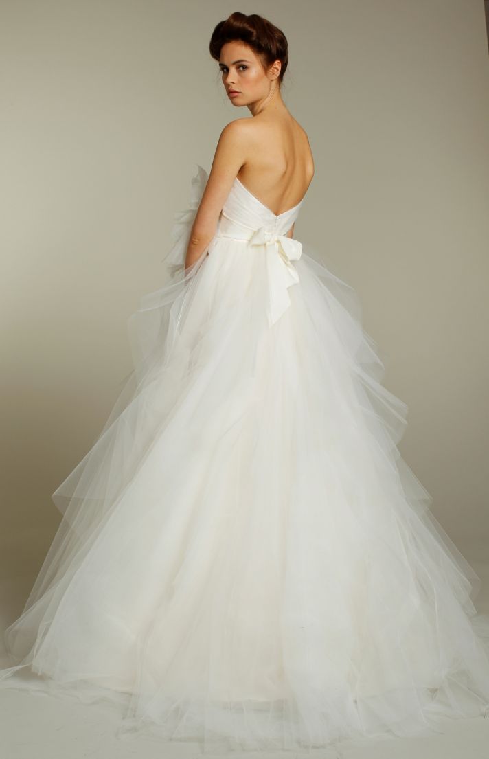 Romantic tulle strapless ball gown wedding dress from Fall 2011 Blush bridal collection with bow det