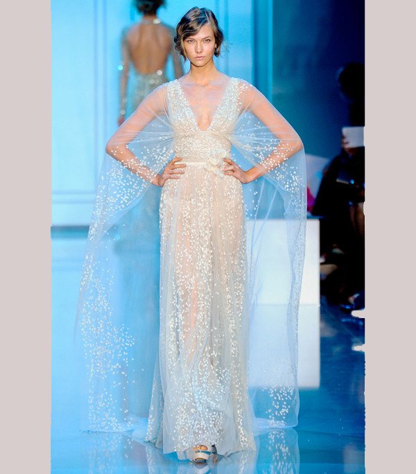 Beaded Elie Saab bridal gown with cap sleeves