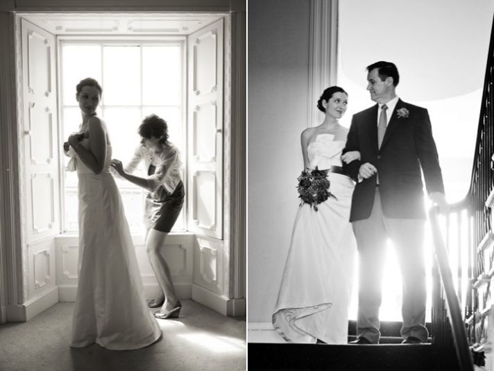 Artistic black and white wedding photos of bride getting ready