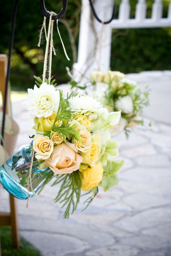 Mason jar wedding ceremony arrangements