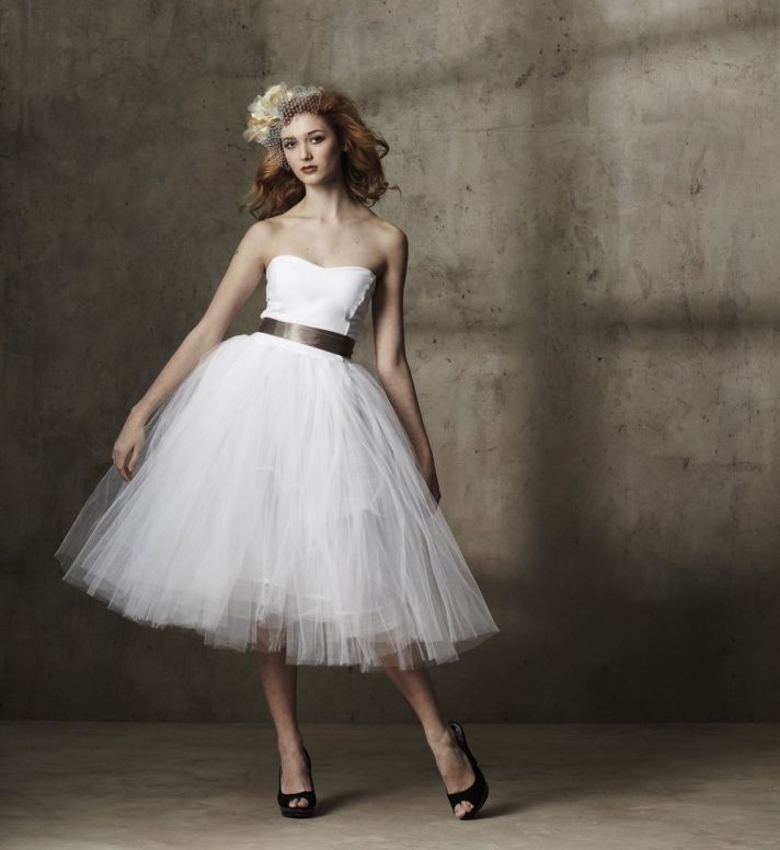 tea length wedding dress tulle strapless