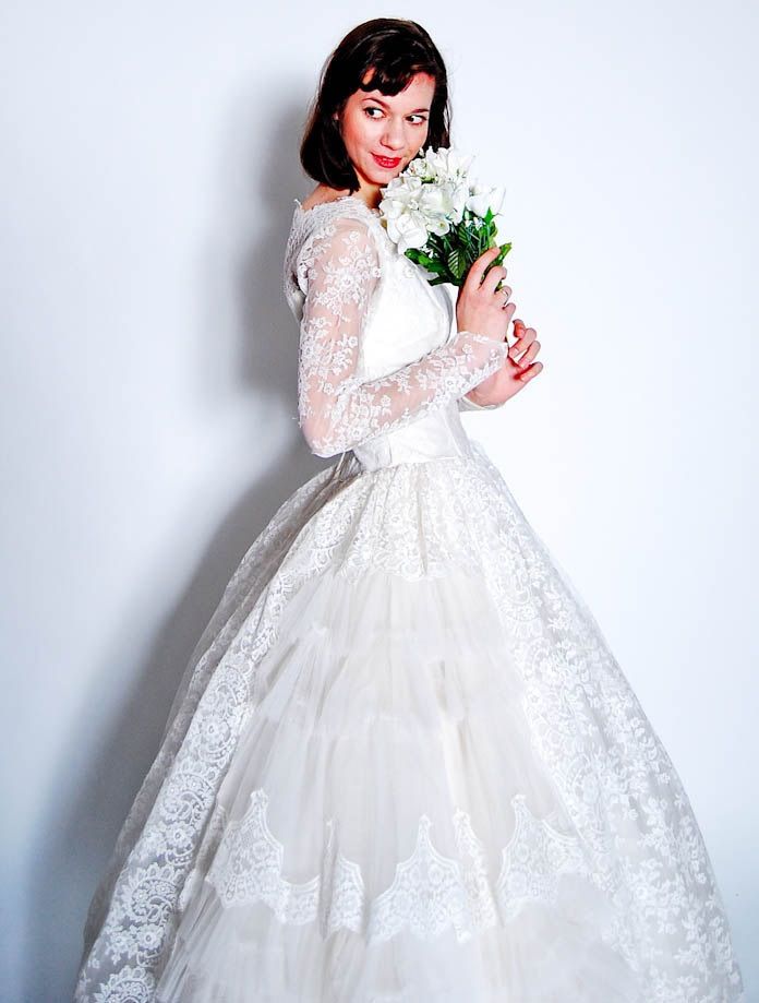 all white wedding dress ballgown lace sleeves