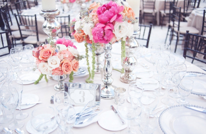 beach wedding bright wedding color palette pink peony flower centerpieces