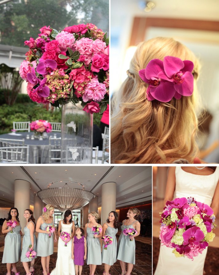 hot pink orchids wedding flower centerpieces