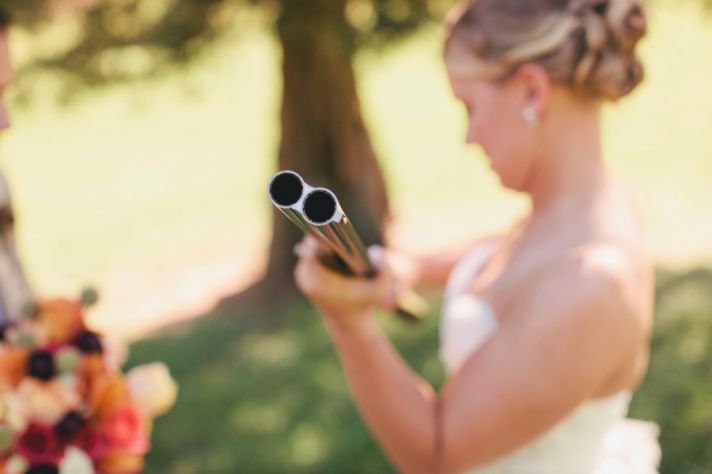 romantic outdoor wedding lace decor bride with gun