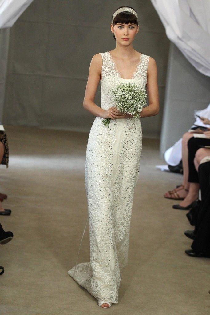 Spring 2013 bridal gowns Carolina Herrera wedding dress beaded lace sheath