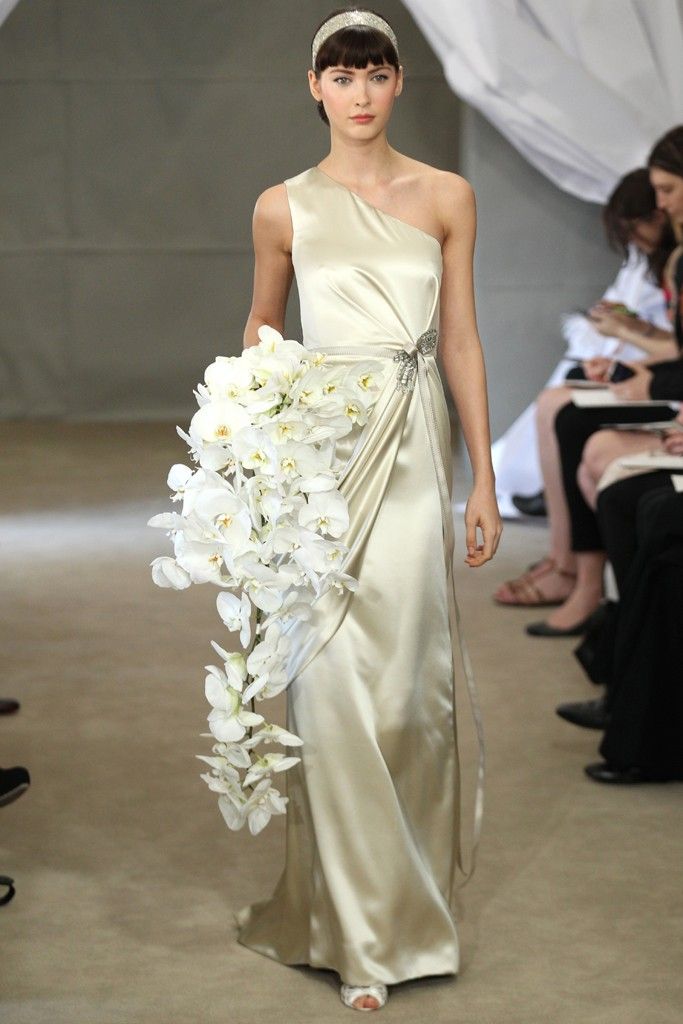 Spring 2013 bridal gowns Carolina Herrera wedding dress one shoulder silver muted gold