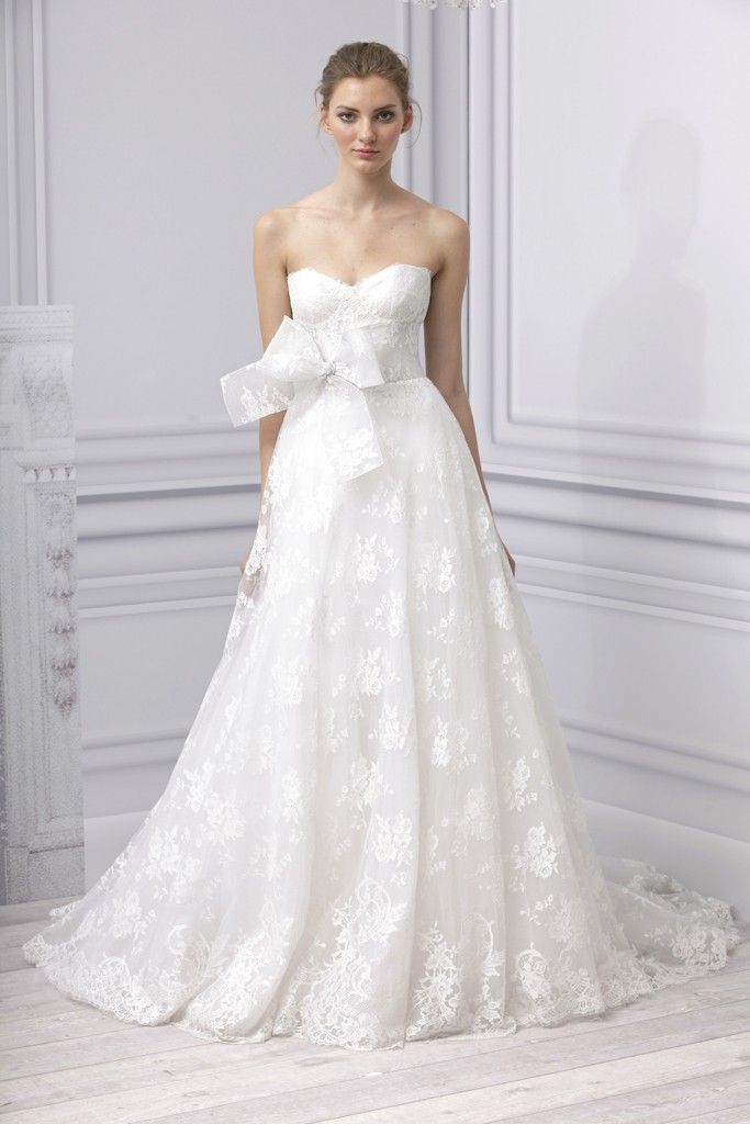 Spring 2013 wedding dress Monique Lhuillier bridal gown a line lace applique