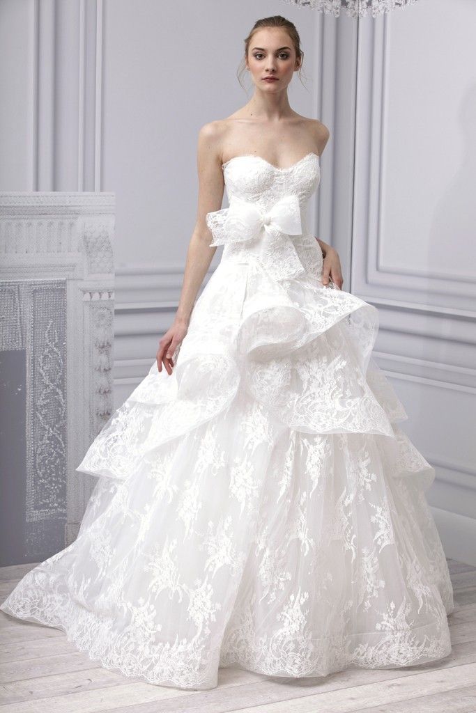 Spring 2013 wedding dress Monique Lhuillier bridal gown lace ballgown peplum