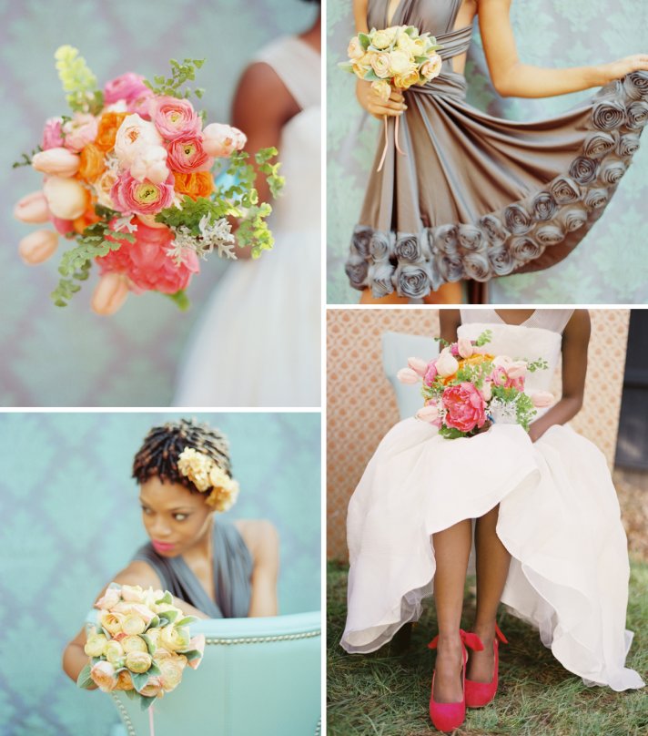 romantic wedding flowers anemones tulips peonies bridal bouquet bridesmaids flowers