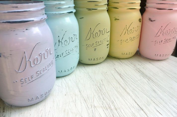 pastel painted mason jars for vintage weddings