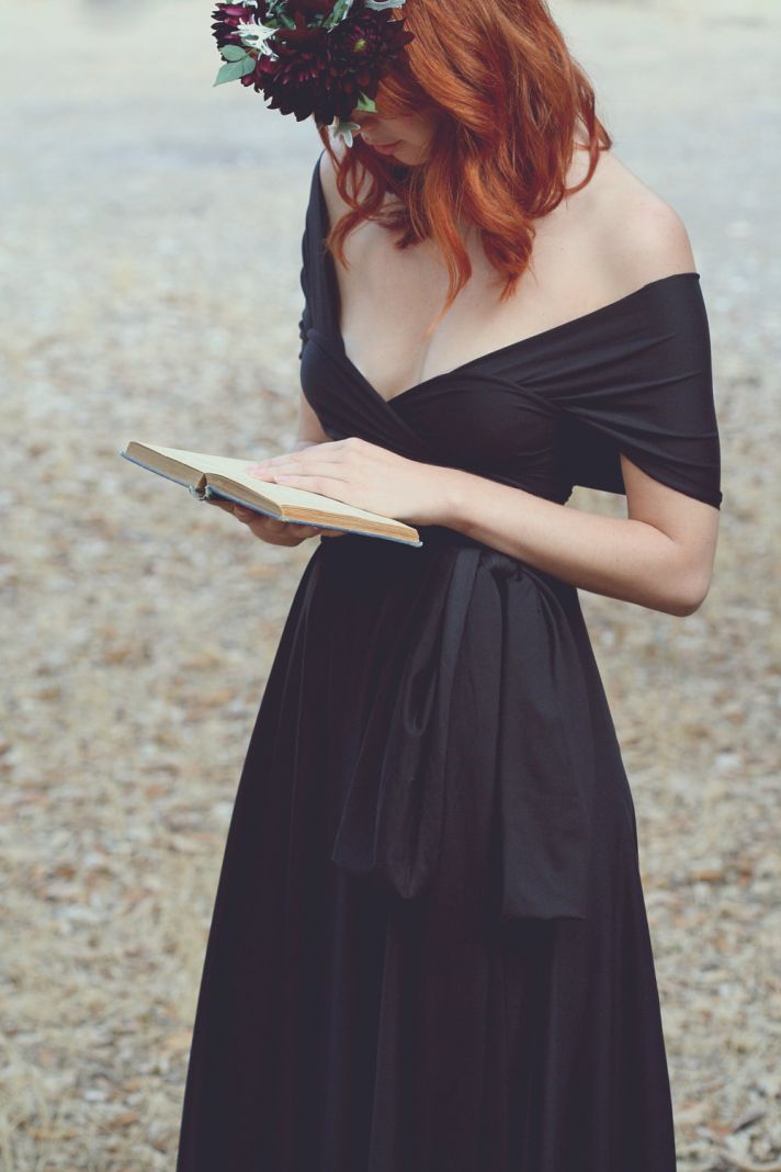 black bridesmaid dress off the shoulder 1