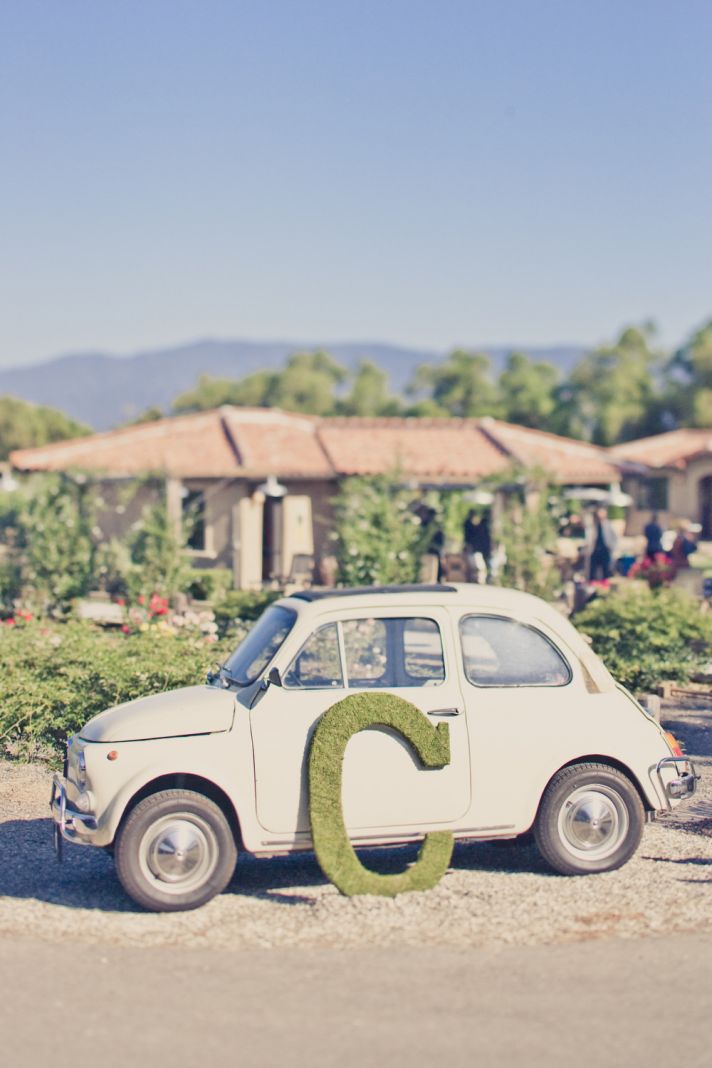 Elegant real weddings lavender peach wedding colors moss monogram vintage car