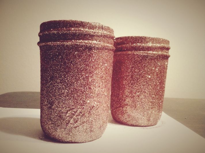 things brides love Mason Jar wedding reception decor centerpieces pink glitter
