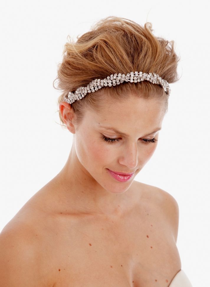 Swirl Bridal Headband with 4 rows of crystals