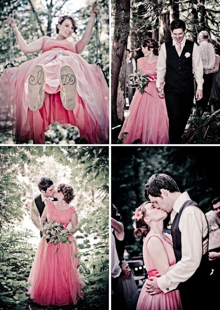 outdoor wedding bride wears pink