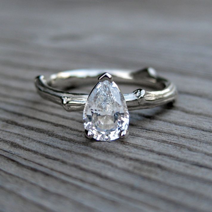 Pear Shaped White Sapphire engagement ring