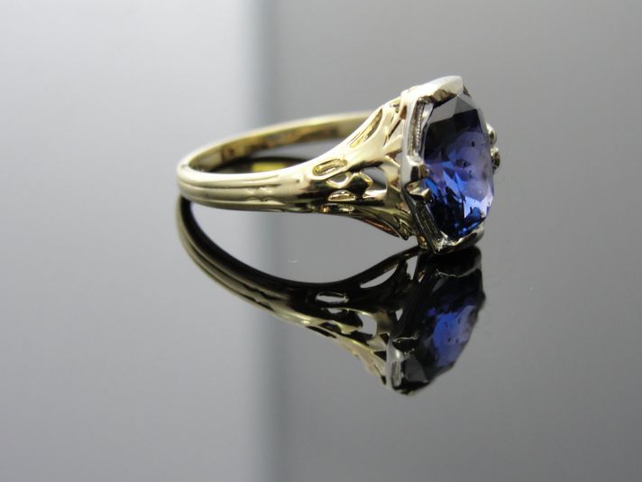 Art Nouveau Blue Sapphire Engagement Ring
