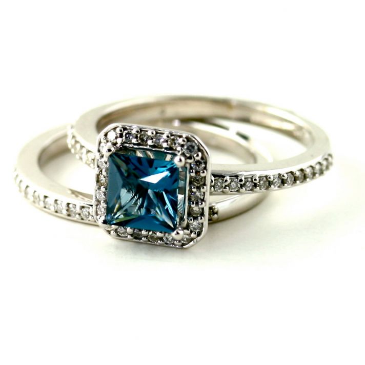 blue topaz cushion cut engagement ring